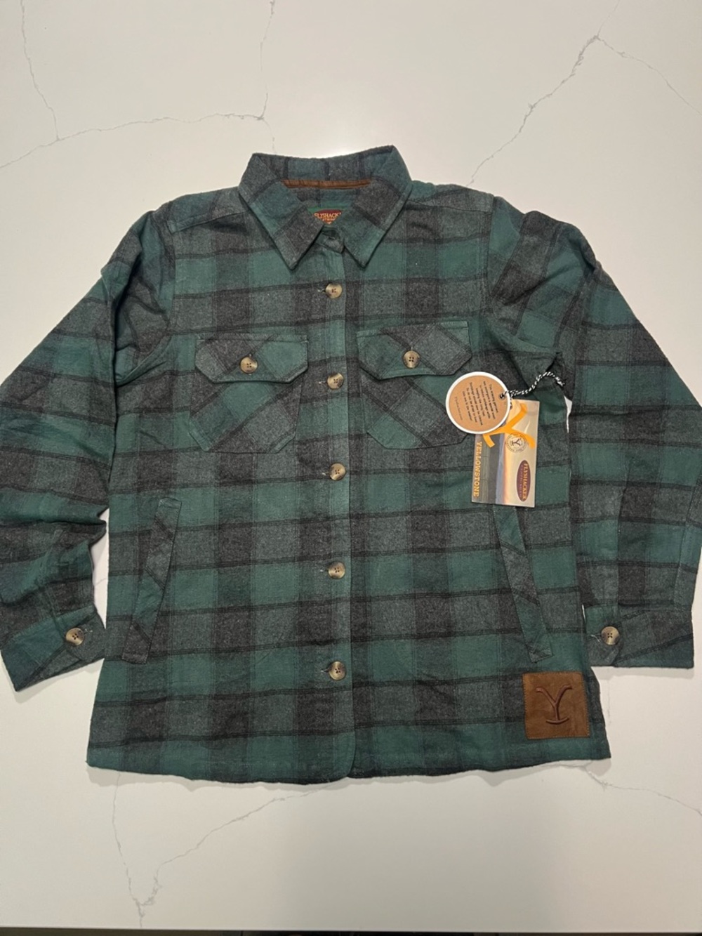 NWT Yellowstone Y Logo Women's Charles River Shacket Size Small Dark Cedar